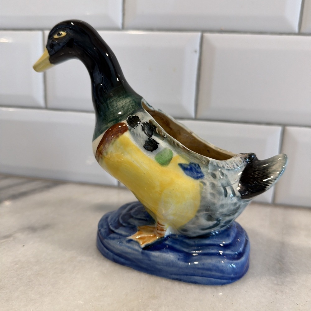 Vintage Duck on Base Ceramic Planter, Made in  Japan, Hand Painted GS0001
